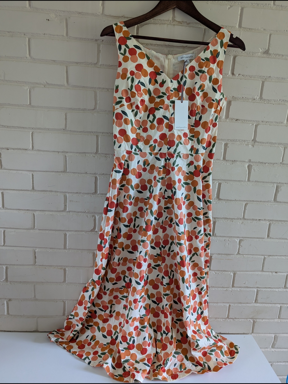 NWT Emily And Fin S Margot Midi Dress Mini Summer Oranges Citrus Print V Neck